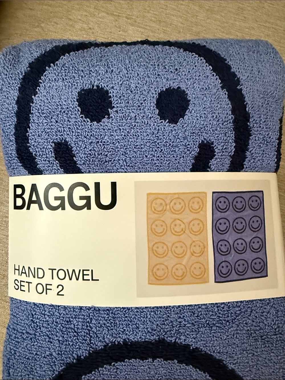 BAGGU Hand Towel with Smiley Design